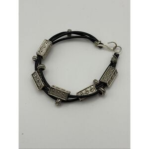 Leather and Silver Bracelet, NEW, Multi-strand, 7.5”, Handmade, Artisan